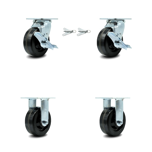 5 Inch Phenolic Caster Set with 2 Brakes/Swivel Lock 2 Rigid
